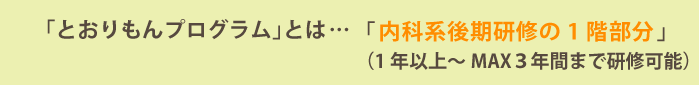 「とおりもんプログラム」とは…「内科系後期研修の1階部分」（1年以上～MAX３年間まで研修可能）